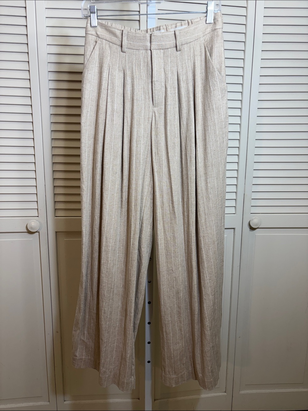 Maeve Avery Linen Blend Stripe Twill Wide Leg Pleated Pants Size XS Petite - Picture 6 of 16